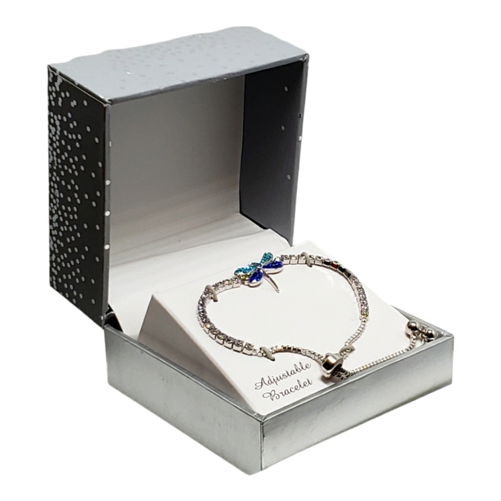 Believe by Brilliance Fine Silver Plated Crystal Dragonfly Adjustable Bracelet